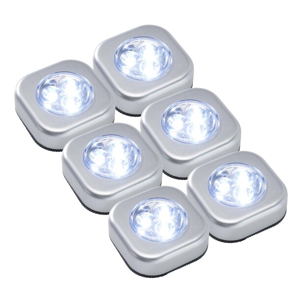 Led Beleuchtungsspots Silber Druckschalter 3 LEDs IP20 6er-Set inkl. Batterien