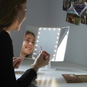 LED Kosmetikspiegel mit Standfuß, verstellbarer Farbtemperatur, dimmbarem - Eckig