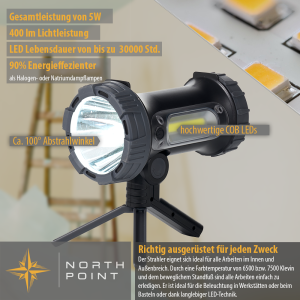 Aufladbarer LED Akku Handstrahler Taschenlampe Baustrahler Baulampe 10W 4400mAh Powerbank