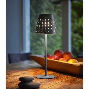 LED Outdoor Tischleuchte Grau wiederaufladbar 2200mAh Akku Metall Solar Wasserfest dimmbar 3 Stufen