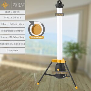 LED Turm Baustrahler Arbeitsstrahler mit 360° Lichtauslass 50W Leistung 110cm hoch