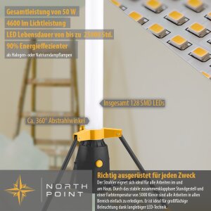 LED Turm Baustrahler Arbeitsstrahler mit 360° Lichtauslass 50W Leistung 110cm hoch