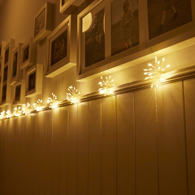 200 LED Lichterkette Weihnachten Sparkling Leuchtball 180cm lang/Feuerwerk/Pusteblume mit 5m Zuleitung für den Innenbereich