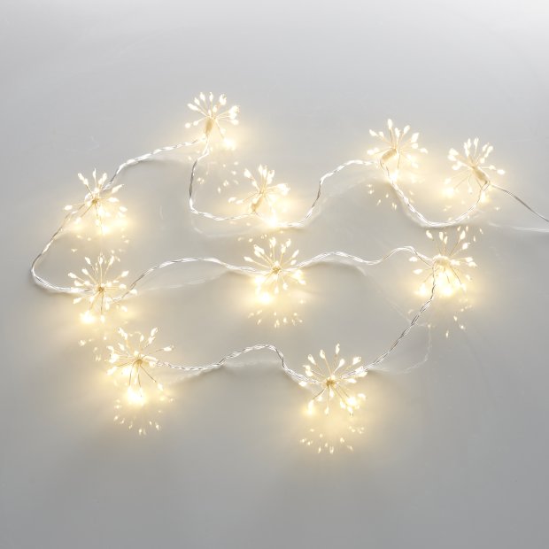 200 LED Lichterkette Weihnachten Sparkling Leuchtball 180cm lang Feuerwerk Pusteblume mit 5m Zuleitung für den Innenbereich Warmweiß