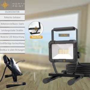 LED Blackline Baustrahler mit Standfuß - 20W