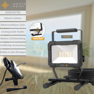 LED Blackline Baustrahler mit Standfuß - 30W