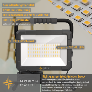 LED Blackline Baustrahler mit Standfuß - 150W