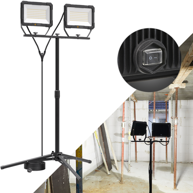 LED Blackline Doppelbaustrahler mit Stativ - 2x100W