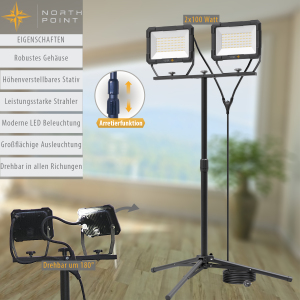 LED Blackline Doppelbaustrahler mit Stativ - 2x100W