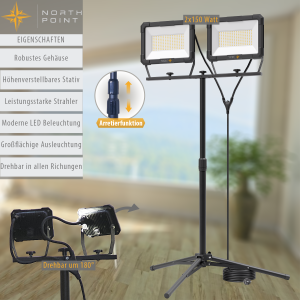 LED Blackline Doppelbaustrahler mit Stativ - 2x150W