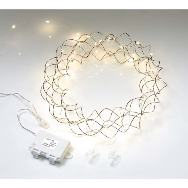 Northpoint LED Licht Kranz 30cm Ø Silber drahtgeflecht mit warmweißer LED Beleuchtung mit Batterien und integriertem Timer