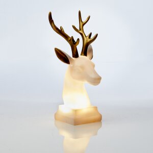 LED Polyresin Figur Rentier Kopf Gold/Weiß mit...