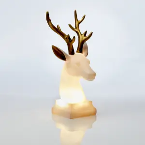LED Polyresin Figur Rentier Kopf Gold/Weiß mit integrierter warmweißer Lampe Dekoration Ambiente