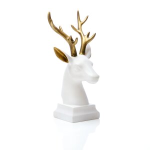 LED Polyresin Figur Rentier Kopf Gold/Weiß mit integrierter warmweißer Lampe Dekoration Ambiente