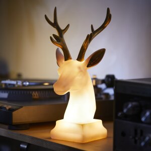 LED Polyresin Figur Rentier Kopf Gold/Weiß mit integrierter warmweißer Lampe Dekoration Ambiente
