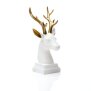 LED Polyresin Figur Rentier Kopf Gold/Weiß mit integrierter warmweißer Lampe Dekoration Ambiente