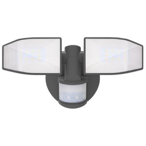 LED Strahler Batterie 2 Fluter-Köpfe Bewegungsmelder Schwenkbar 400 Lumen Grau
