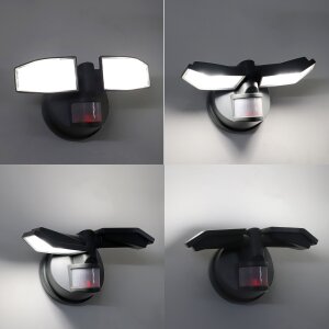 LED Strahler Batterie 2 Fluter-Köpfe Bewegungsmelder Schwenkbar 400 Lumen Grau