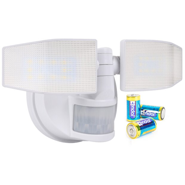 LED Strahler Batterie 2 Fluter-Köpfe Bewegungsmelder Schwenkbar 400 Lumen Weiß