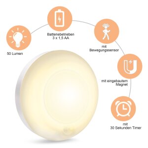 LED Spot Batterie Bewegungsmelder 3er-Set warmweiß 3000K mit 30s Timer für Innen & Außen