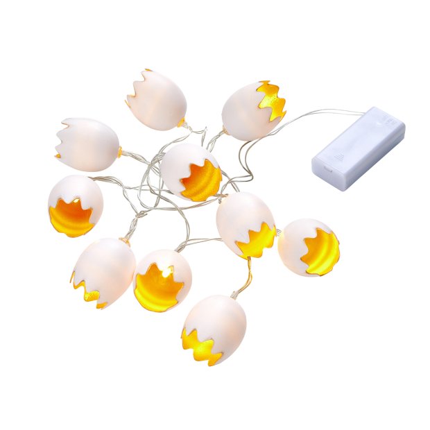 LED Osterlichterkette, Pastell weiß, 10 LED Eier, gebrochene Eier, Batteriebetrieben, angenehm warmweiße LED-Farbe, mit Timerfunktion, Dekoratio für Überall