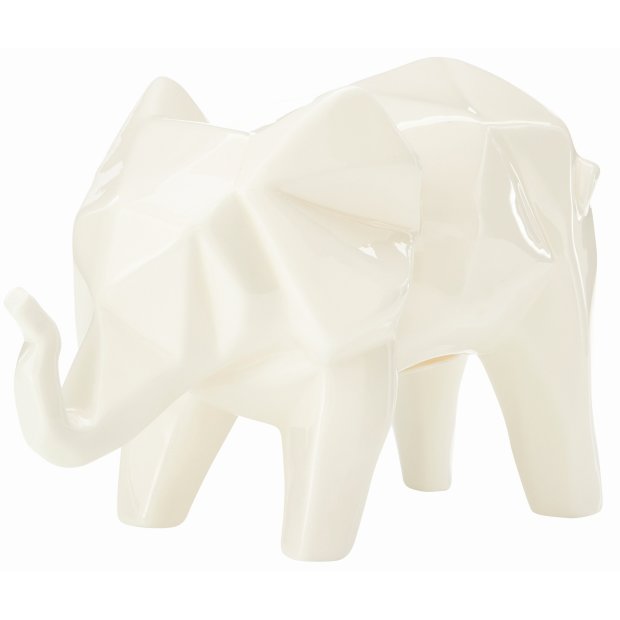 LED Porzellanfiguren Origami Design Warmweißes Licht und Timer batteriebetrieben Elefant Weiß