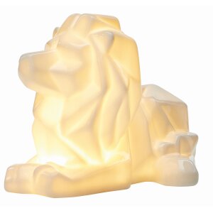 LED Porzellanfiguren Origami Design Warmweißes Licht und Timer batteriebetrieben Löwe Weiß