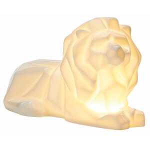 LED Porzellanfiguren Origami Design Warmweißes Licht und Timer batteriebetrieben Löwe Weiß