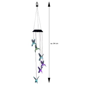 LED Solar Windspiel Kolibri RGB Farbdurchlauf für Außen mit Dämmerungssensor 8 Stunden Akkulaufzeit