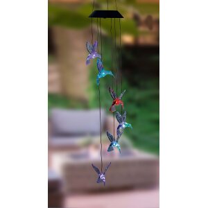 LED Solar Windspiel Kolibri RGB Farbdurchlauf für Außen mit Dämmerungssensor 8 Stunden Akkulaufzeit