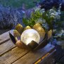 Northpoint Dekorative Solar Lotus Wasserlilie aus Metall mit Glaskugel warmweißes Licht - Bruchglasoptik (D x H) 28 x 12 cm Groß Braun