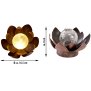 Northpoint 2x Dekorative Lotus Wasserlilie batteriebetrieben mit Timer aus Metall mit Glaskugel warmweißes Licht - Bruchglasoptik (D x H) 16,5 x 8 cm Braun Klein