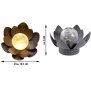 Northpoint 2x Dekorative Lotus Wasserlilie batteriebetrieben mit Timer aus Metall mit Glaskugel warmweißes Licht - Bruchglasoptik (D x H) 16,5 x 8 cm Grau Klein
