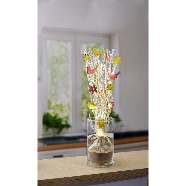 LED Pflanze Dekozweige weiße Zweige mit Deko aus Holz Lichterzweige Dekoration 54cm hoch Timerfunktion inkl. Batterien 20 warmweiße LED