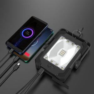 Solar Akku Outdoor Arbeitsleuchte Schwarz Campingleuchte mit Powerbank Funktion 10000mAh wasserfest