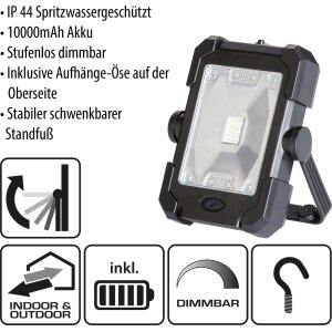 Solar Akku Outdoor Arbeitsleuchte Schwarz Campingleuchte mit Powerbank Funktion 10000mAh wasserfest