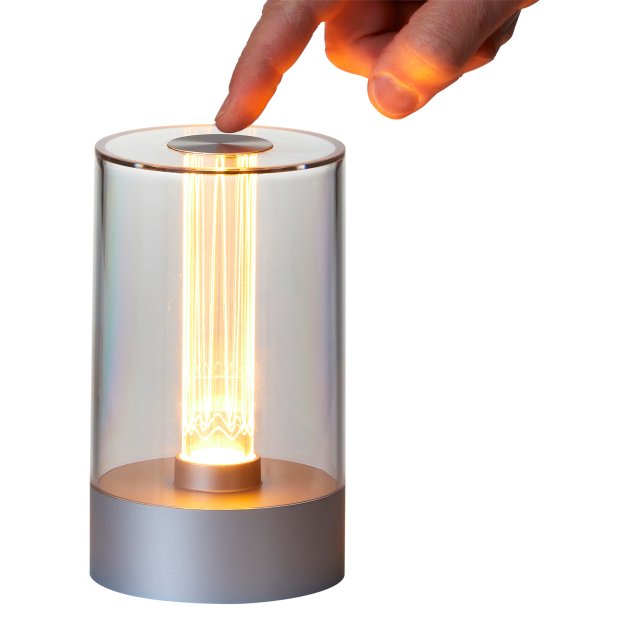 Northpoint LED Akku Design Tischlampe Tischleuchte mit Glühdraht 1800mAh Ambientelicht 20lm Silber