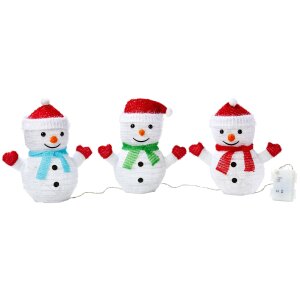 LED Weihnachtsfiguren Schneemann Set mit 45 LEDs Timer Batteriebetriebene - 3er Set Schneemann