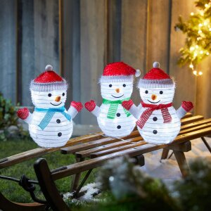 LED Weihnachtsfiguren Schneemann Set mit 45 LEDs Timer Batteriebetriebene - 3er Set Schneemann
