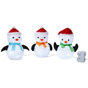 LED Pinguin Weihnachtsfiguren Figuren Set 45 LEDs Timer...