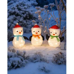 LED Pinguin Weihnachtsfiguren Figuren Set 45 LEDs Timer Batteriebetrieben Winter - 3er Set Pinguin
