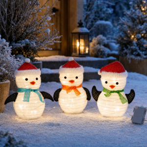 LED Pinguin Weihnachtsfiguren Figuren Set 45 LEDs Timer Batteriebetrieben Winter - 3er Set Pinguin