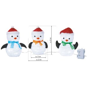 LED Pinguin Weihnachtsfiguren Figuren Set 45 LEDs Timer Batteriebetrieben Winter - 3er Set Pinguin