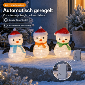 LED Pinguin Weihnachtsfiguren Figuren Set 45 LEDs Timer Batteriebetrieben Winter - 3er Set Pinguin