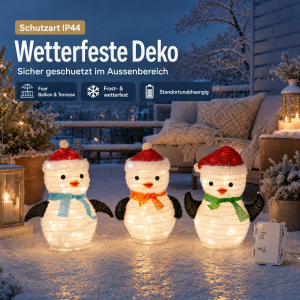 LED Pinguin Weihnachtsfiguren Figuren Set 45 LEDs Timer Batteriebetrieben Winter - 3er Set Pinguin