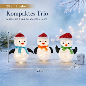 LED Pinguin Weihnachtsfiguren Figuren Set 45 LEDs Timer Batteriebetrieben Winter - 3er Set Pinguin