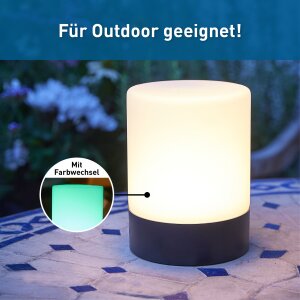 LED Outdoor Tischlampe mit integriertem Akku verschiedene Farben Schwarz Matt warmweiß