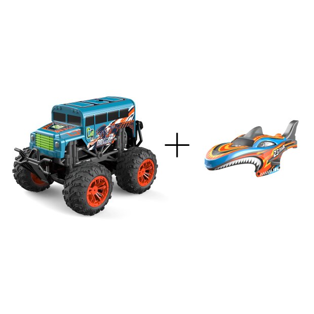 Ferngesteuerte Autos Monstertruck Hai Orange Spielzeug LED Licht echter Rauch Fernbedienung