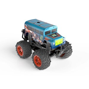 Ferngesteuerte Autos Monstertruck Bus Blau Spielzeug LED Licht echter Rauch Fernbedienung