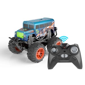 Ferngesteuerte Autos Monstertruck Bus Blau Spielzeug LED Licht echter Rauch Fernbedienung